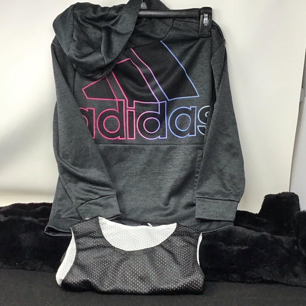 Adidas Dark Gray Hoodie with Vibrant Logo and reversible Sports Wicking Tank